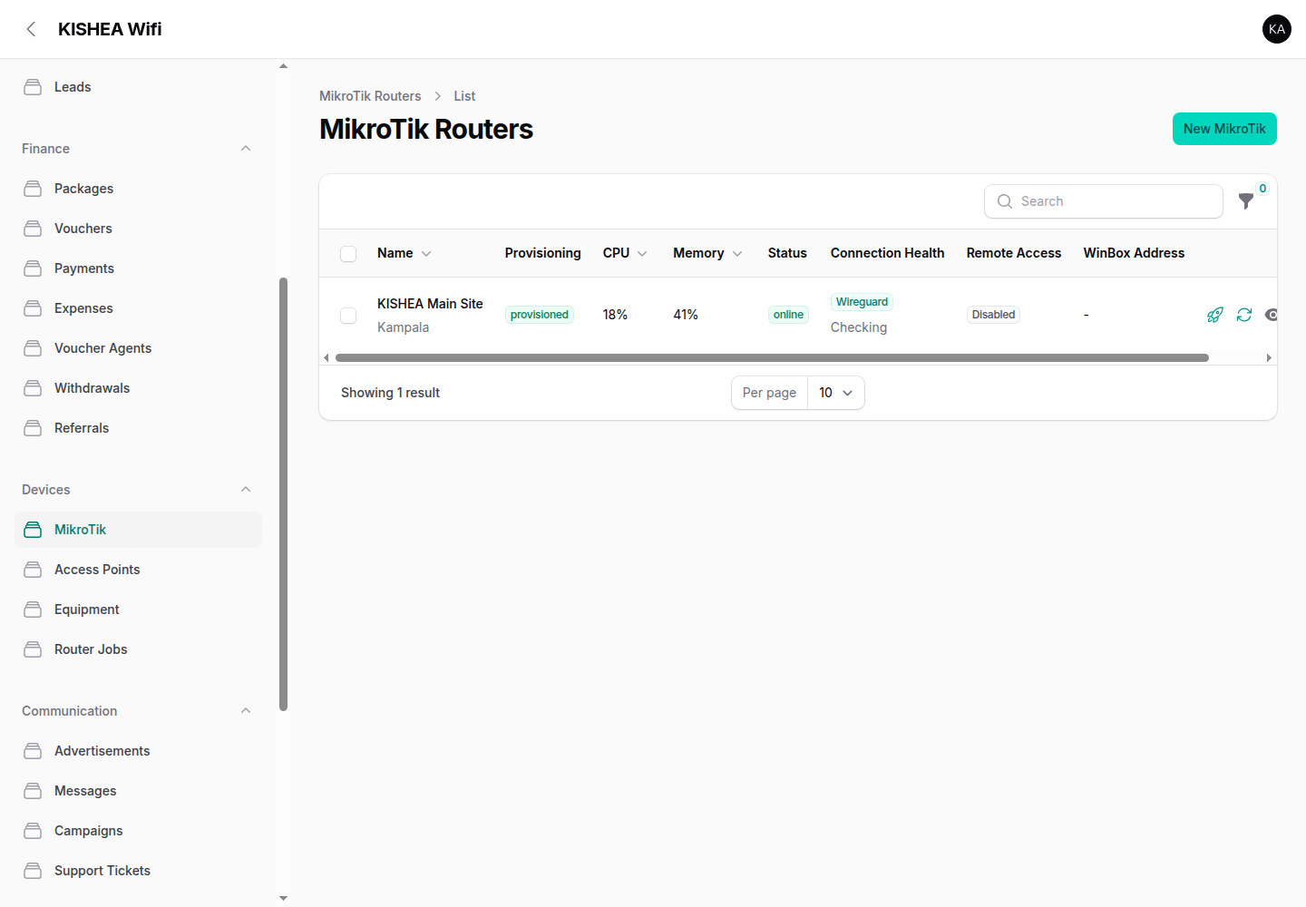 Hotpass MikroTik router management screen